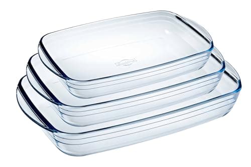Image of Ôcuisine® Rectangular Glass Baking & Roasting Dishes | Extreme Resistance | Oven Safe - Freezer Safe - Microwave Safe (Rectangular Roaster Set of 3 (2, 2.6, 3.6LT))