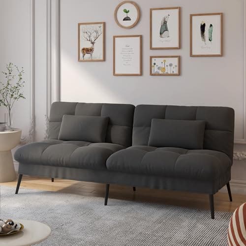 Image of COMHOMA Fabric Sofa Bed 3 Seater Upgraded Frame 5-Gear Back Angle Adjustable Futon Sofa for Living Room, Guest Room (Fabric, Black)