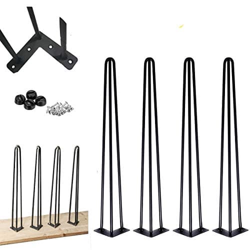 Image of 28” Hairpin Table Legs Black Steel 71cm 3-Rod Metal Modern Industrial Mid Century Style for DIY Furniture Coffee Table Desk Cabinets (Pack of 4)