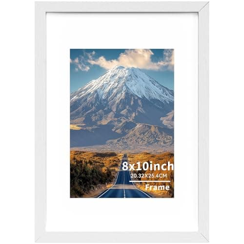 Image of 8x10 Picture Frame,8"x10" (20.32x25.4cm) Wooden Frame,Wall-Mounted Poster Frame, Photo Frames with Acrylic Glass (Not Glass), Landscape or Portrait,8x10 White Frames with 5x7 Mount,1 Pack
