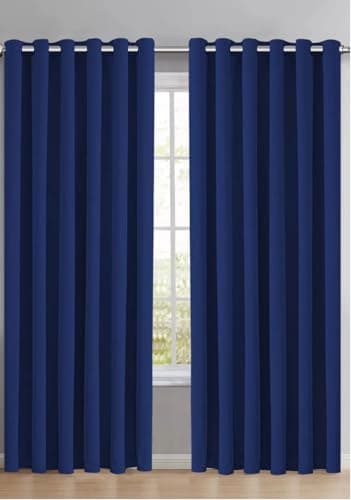 Image of RayyanLinen Readymade Blackout Thermal Eyelet Ring Top Pair of Curtains Including 2 Tiebacks (NAVY BLUE, Width 46" x Drop 72")
