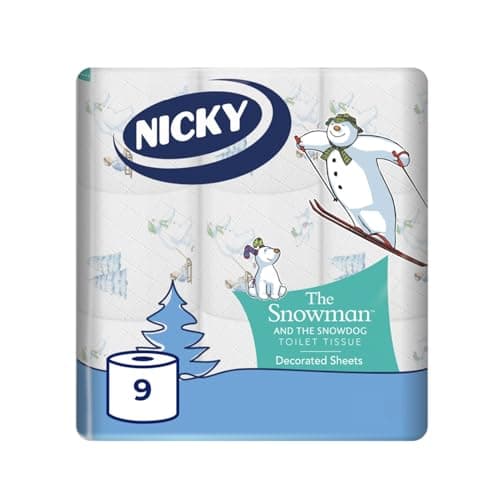 Image of Nicky Snowman Toilet Tissue - 9 Rolls of Embossed Toilet Paper, 168 Sheets per roll, 3-Ply, The Offical Snowman and Snowdog Decorated Sheets, 100% FSC Certified Paper