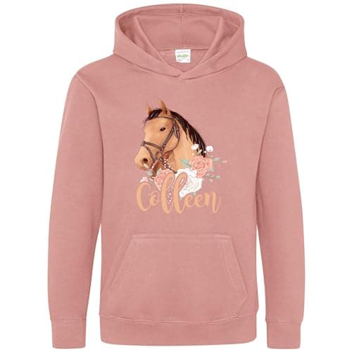 Image of Purple Print House Personalised Horses Head Girls Hoodie Horse Riding Horse Head Kids, 3-4 Years, Dusty Pink