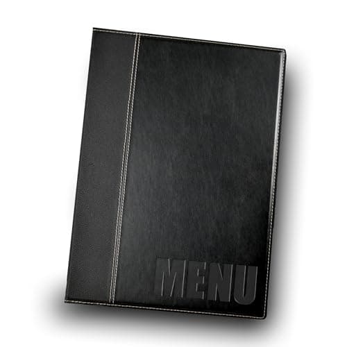 Image of Deflecto Deluxe Range Menu Holder, Wipe Clean Menu Display for Restaurants, Cafés and Hospitality, Durable Reusable Menu Presentation – A4 Black
