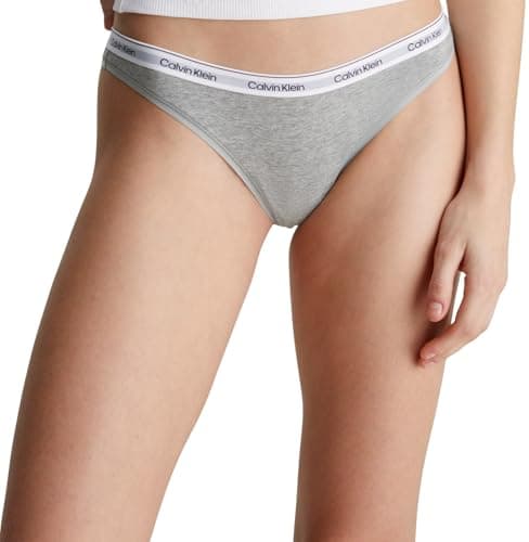 Image of Calvin Klein Women’s Thong with Logo Waistband, Grey (Grey Heather), XL
