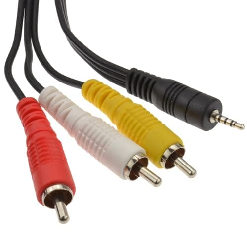 Image of kenable 2.5mm Jack to 3 RCA Phono Cable 4 Pole AV Composite Video Stereo Audio Lead for Camcorder Camera TV 3m Black
