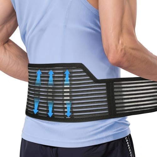 Image of AYBUY Back Support Belt, Adjustable Lower Back Support Lumbar Brace with 4 Stays for Men and Women, Breathable Waist Compression Brace for Sport and Work (L)