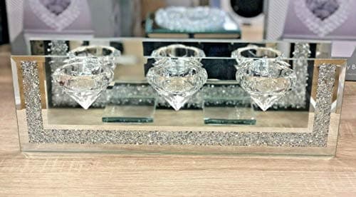Image of Crushed Crystal Triple Tealight 3 Candle Holder Decor Plate Home New (With Walls)