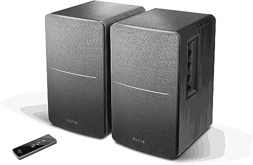 Image of Edifier R1280T Active Bookshelf Speakers 2.0, Dual RCA Input, 42W RMS, 55Hz–20kHz, 4" Drivers, 0.5" Tweeters, Bass Reflect Port, with Wireless Remote, Wood Enclosure (Black)