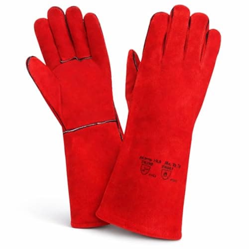 Image of B2C Welding Gloves Heat Rresistant Long Sleeve Leather Work Safety Gloves Double Palm Red Rigger Gauntlets (3)
