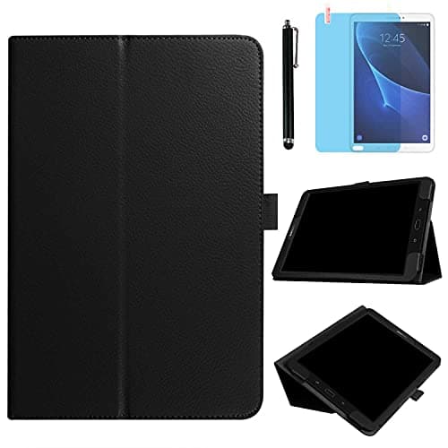 Image of Case for Samsung Galaxy Tab E 9.6 inch 2015 (SM-T560 T561 T565 SM-T567V), Slim Leather Folding Stand Full Protective Cover Case,with Stylus Pen,Screen Film (Black)