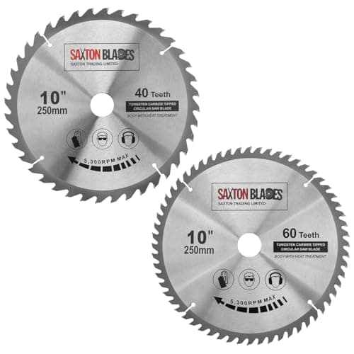 Image of 2 x Saxton TCT Circular Wood Saw Blade 250mm x 30mm 40 & 60T for Bosch, Makita etc fits 255mm saws
