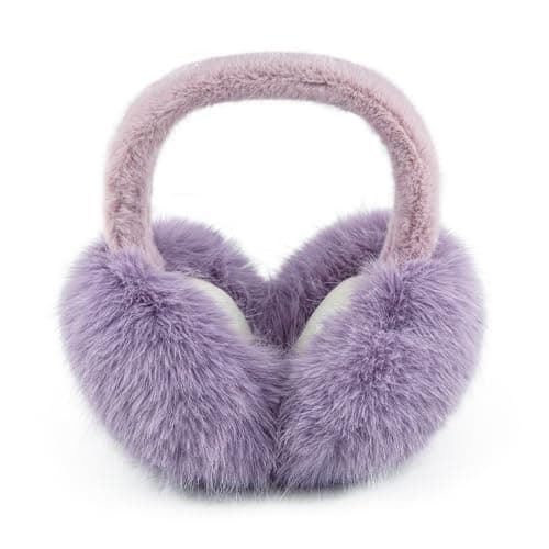 Image of WATAME Ear Muffs for Winter Women Girls Faux Fur Fuzzy Earmuffs Foldable Ear Warmer Fleece Lining Ear Covers (Purple)