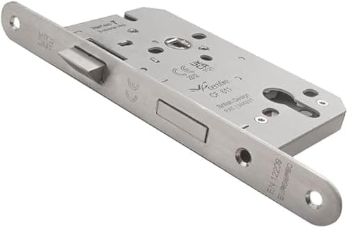 Image of Kooples Hardware Easi-T Contract DIN Euro Profile Sashlock – DIN Standard Mortice Lock for Lever Handles and Euro Cylinders (Sashlock Radius, Satin Stainless Steel, 55mm Backset)