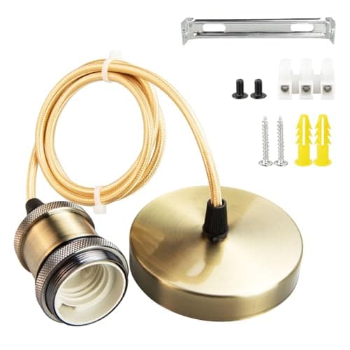 Image of URCIANOW Ceiling Pendant Light Fitting Vintage Antique Brassl E27 Screw Lamp Holder with 100cm Braided Flex Cable Free Adjustment Lock Ring IP44 Waterproof light fittings ceilings 1 Pack
