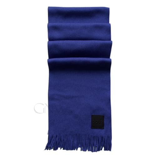 Image of BOSS Men's Cable Knitted Wool Blend Logo Badge Scarf 'Albas-O-Badge' (Dark Purple)