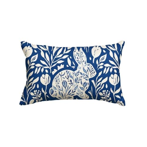 Image of Artoid Mode Monochrome Sketch Rabbit Leaves Flowers Easter Cushion Cover, 30x50 cm Spring Decorative Pillow Case Cover Sofa Living Room Outdoor Decor
