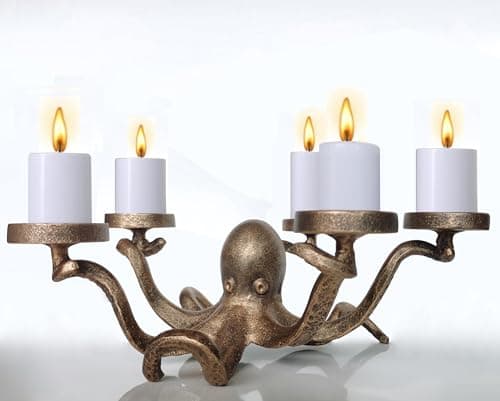 Image of BSTGIFTS Iron Octopus Tealight Holder - Decorative Octopus Candle Holder - Octopus Tea Light Candelabras