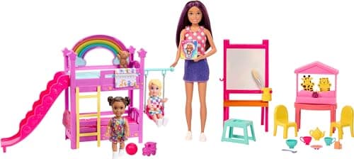 Image of Barbie Skipper Babysitters Inc. Ultimate Daycare Playset with 3 Dolls, Furniture & 15+ Accessories, Includes Bunk Beds & Color-Change Easel, HND18
