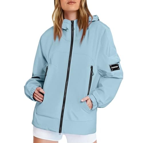 Image of Womens Waterproof Jacket, Casual Outdoor Raincoats with Hooded, Breathable Zip Up Softshell Jackets with Pockets, for Spring Fall Winter, Women's Outdoor Waterproof Jackets