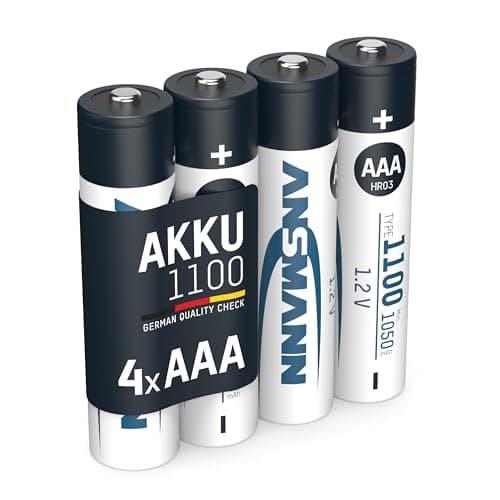 Image of ANSMANN 5035232 AAA Rechargeable Batteries [Pack of 4] 1100 mAh NiMH High Capacity AAA Type Size Battery, Argento