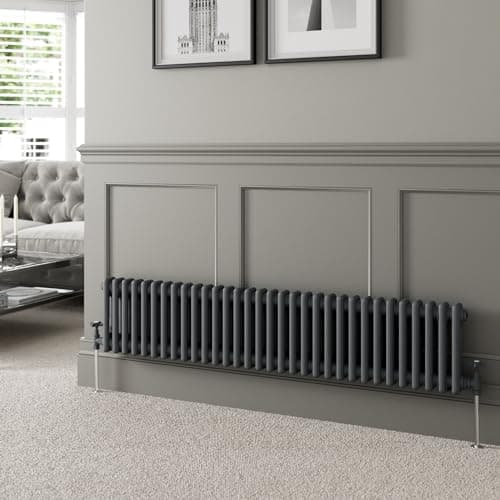 Image of DuraTherm® 300 x 1460mm Anthracite Grey Traditional Horizontal Designer Radiator Double Column Colosseum Cast Iron Style Central Heating Panel Radiators Rad