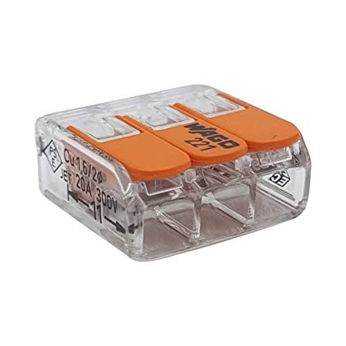 Image of 100 Pieces Wago 221-413 Connection Terminal 3 Wires with Lever 0,2-4 qmm Small Design, Transparent