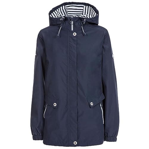 Image of Trespass Womens Waterproof Jacket Flourish C-Taffeta Lining, Striped Jersey Lined Adjustable Hood, 2 Zip Pockets, Adjustable Back Waist, Curved Hem, Elasticated Cuffs, Contrast Trims, Bust Darts