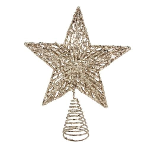 Image of Gisela Graham Christmas White Gold Colour Glitter Tree Top Star Topper 23cm