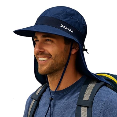 Image of TOP-EX Sun Hat Men Wide Brim with Neck Cover SPF 50 Lightweight Foldable Cap for Hiking Fishing Large Heads Safari Travel Hat Navy XL/XXL