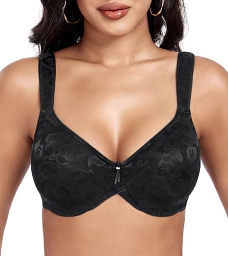 Image of DotVol Women's Non Padded Underwire Minimiser Comfortable Supportive Full Coverage Everyday Bra(Black,34DD)