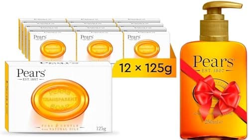 Image of Pears Transparent Amber Soap 125 g Pack of 12 + Pears Hand Wash Original 250ml