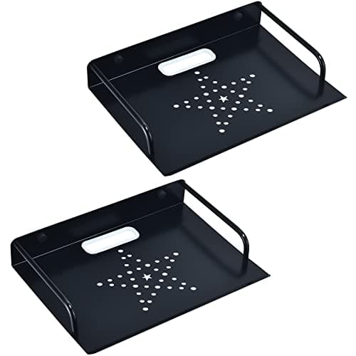 Image of HNVNER Floating Shelves for AV Device, Metal Router Shelf Small Projector Stand Wall Mounted Shelf For TV, Sky Mini, Modem, Media Box, Game Consoles (2PCS, Black)