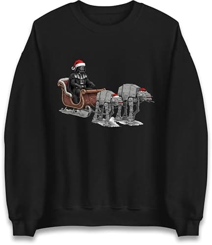 Image of Galactic Sleigh Sith Christmas Jumper | Vader Santa Ride | Imperial Xmas Walker | Dark Sleigh AT-AT Scene | Sith Walker | Vader Reindeer Run Xmas Gift Sweatshirt Black