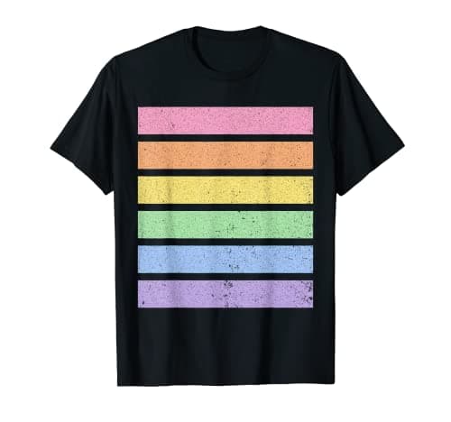 Image of Rainbow Stripes in Pastel Distressed Look T-Shirt