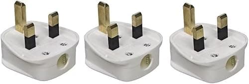 Image of 3pcs UK 3 Pin Plug, Fused Plug, 3 Pin Plug Uk With Cord Grip Rewireable 13 Amp Plugs UK White Plugs Uk Heavy Duty Electrical Plug UK 13 A Fused Main Plugs For Home, Office Electrical Appliances