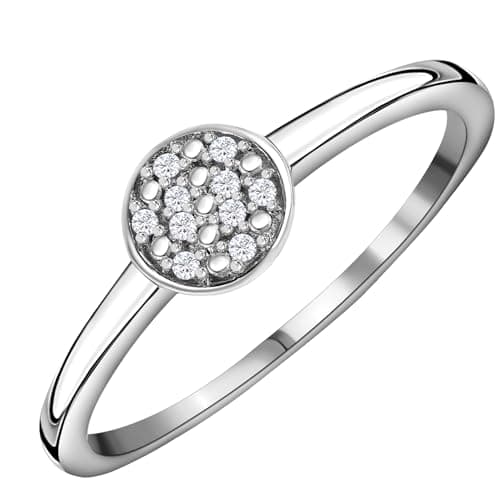 Image of TJC White Diamond Cluster Ring for Womens in Platinum Plated 925 Sterling Silver Size S April Birthstone.