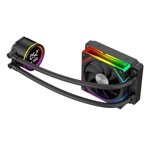 Image of CiT Pro Glacier 120mm AIO CPU Liquid Cooler – 120mm Radiator – 120mm ARGB PWM Infinity Fan – Live CPU Temp & Pump Speed Display – AM5, AM4 – LGA 1851, 1700, 1200/115X, 20XX Compatible | Black