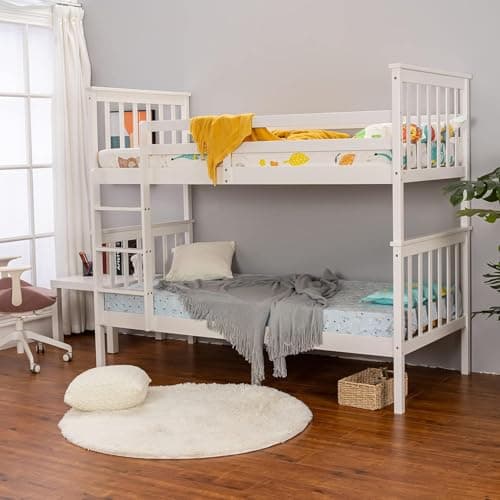 Image of Panana Bed Bunk Bed,3ft Wooden Bunk Beds With Ladder Twin Sleeper Kids Bunk Bed,Solid Pine Wood Frame Single Double Bed frame For Kids Children Home,Can Split to 2 Beds (White)