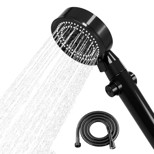 Image of Shower Head and Hose 1.5M,Shower Head High Pressure with 5 Spray Modes, Handheld Shower Head High Pressure Design with Flexible, Water Control Button, Black Shower Head for Bathroom Use