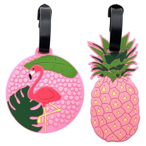 Image of 2PCS Cute Pineapple Flamingo Luggage Tags for Travel Suitcase, Pink Summer Name Tags Silicone Suitcase Labels, Cartoon Travel Baggage Handbag Identity ID Labels for Women Girls