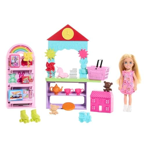 Image of Barbie Chelsea Can Be… Toy Store Playset with Small Blonde Doll, Counter & Display Furniture & 15 Accessories, Like Mini Toys, HNY59