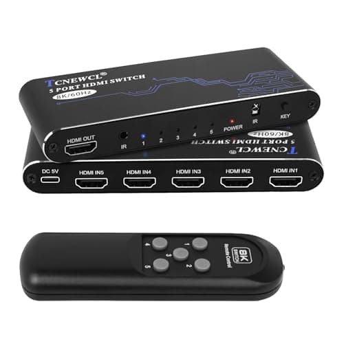 Image of TCNEWCL 4K 120Hz HDMI Switch 5 in 1 Out, 8K 60Hz 5 Port HDMI 2.1 Switcher 5x1 Selector Video Switcher with Remote Control for PS5/PS4/Xbox/Blu-Ray Player/HDTV/DVD
