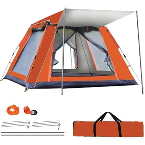 Image of Ccarzzi Pop Up Tent, 6 Person Camping Tent Waterproof & UV Protection Tent with 2 Doors and 2 Windows, Portable Dome Tent with Carrying Bag for Family Camping Hiking Fishing(Orange)