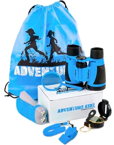 Image of Adventure Kidz Outdoor Exploration Kit, Children’s Binoculars, Flashlight, Compass, Fox Whistle, Magnifying Glass, Backpack. Great Gift Set for Educational, Pretend Play, Ages 3+ Boys Girls (Blue)