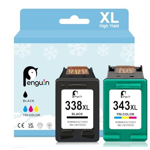 Image of Penguin 338 343 XL Ink Cartridge Replacement for HP 338 343 Compatible with HP Officejet 212 5740 6210 100 150 Photosmart 2610 Deskjet 460 9800 PSC 1610 2355 2575 Black Colour
