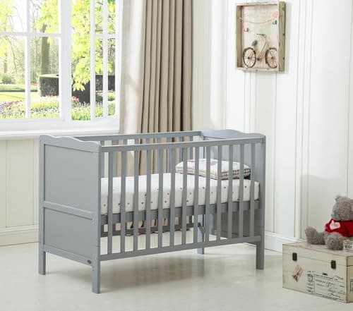 Image of mcc direct Cot Bed Wooden Baby Cot Toddler Bed Premier Aloe Vera Water Repellent Mattress Grey - Orlando