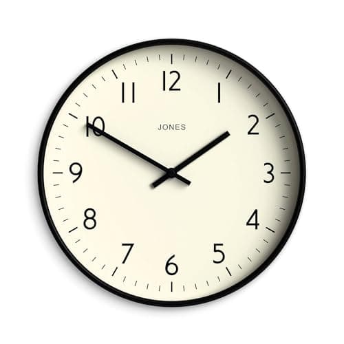 Image of Jones Clocks® Studio wall clock | Modern round clock | 30cm | Black | Easy to read numbers | Versatile design for kitchen, living room or office