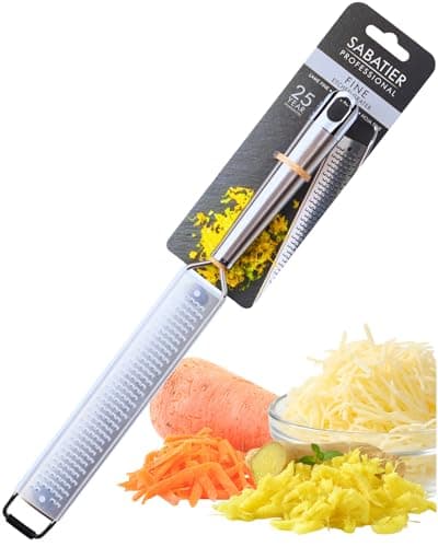 Image of Sabatier Professional Fine Etched Kitchen Grater - 35.6x3.2cm Razor Sharp Stainless Steel Zester with Blade Guard & Ergonomic Handle. Perfect for Lemon, Hard Cheese, Nutmeg & Garlic. Dishwasher Safe