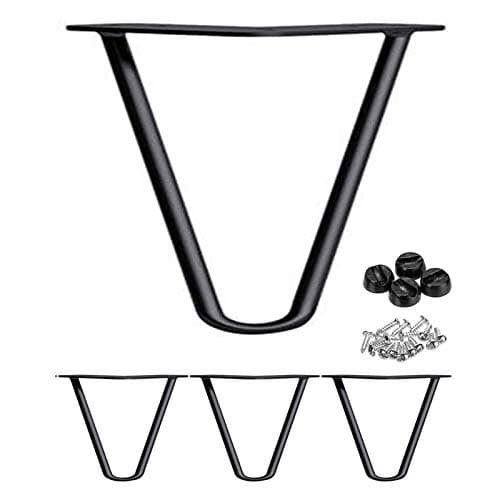 Image of 4 inch Metal Table Legs 10cm Hairpin Table Leg Black 2 Rod Mid Century Modern Furniture Industrial Style 10mm for Wardrobes Sofas Drawers Cabinet TV Stand DIY w/Protector Feet & Screws (Set of 4)